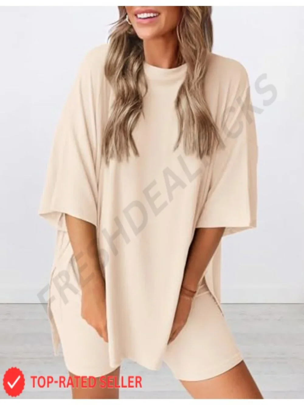 Women's 2 Piece Lounge Set Oversized T-Shirt & Biker Shorts with Pockets